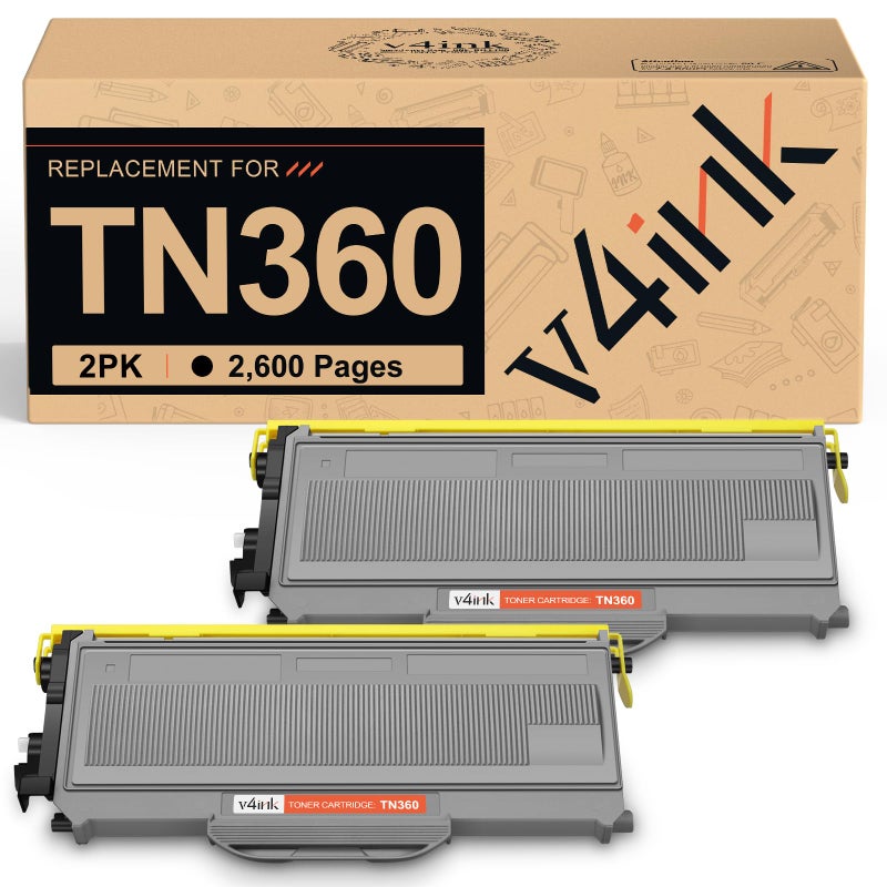 v4ink 2PK Compatible TN360 Toner Cartridge Replacement for Brother TN360 TN-360 TN-330 TN330 Toner High Yield Black for Brother HL-2170W HL-2140 MFC-7840W MFC-7340 MFC-7345N DCP-7040 DCP-7030 Printer - Image 1